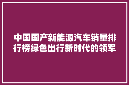 中国国产新能源汽车销量排行榜绿色出行新时代的领军者