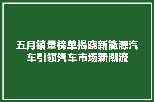 五月销量榜单揭晓新能源汽车引领汽车市场新潮流