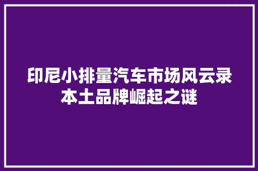 印尼小排量汽车市场风云录本土品牌崛起之谜