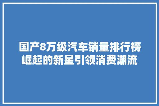 国产8万级汽车销量排行榜崛起的新星引领消费潮流