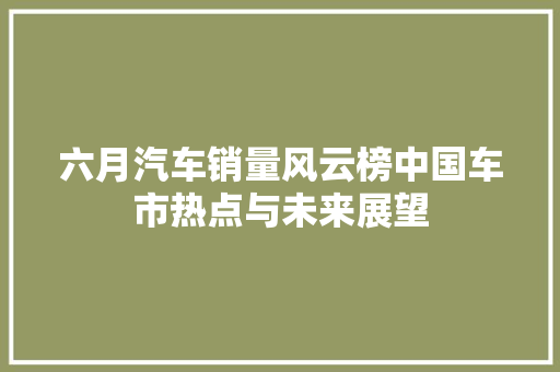 六月汽车销量风云榜中国车市热点与未来展望