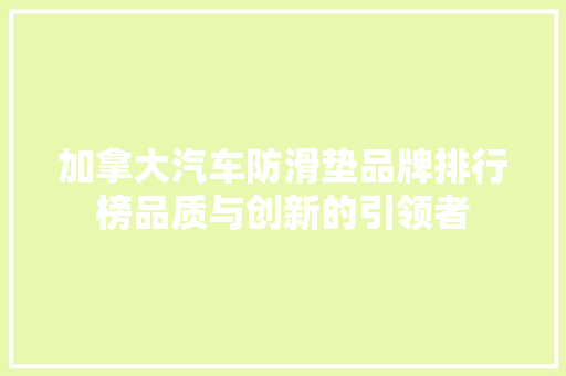 加拿大汽车防滑垫品牌排行榜品质与创新的引领者