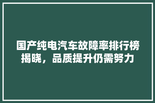 国产纯电汽车故障率排行榜揭晓，品质提升仍需努力