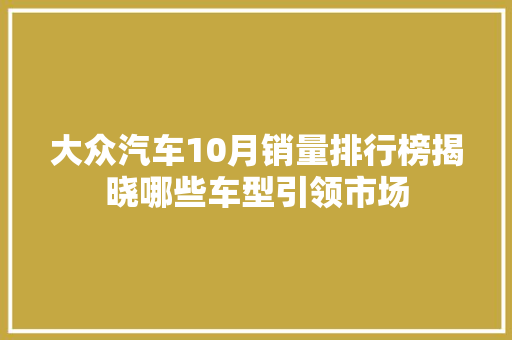 大众汽车10月销量排行榜揭晓哪些车型引领市场