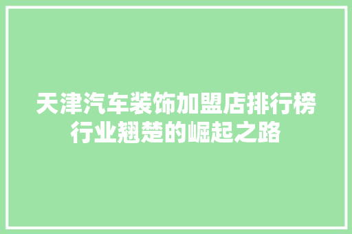 天津汽车装饰加盟店排行榜行业翘楚的崛起之路