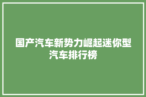 国产汽车新势力崛起迷你型汽车排行榜