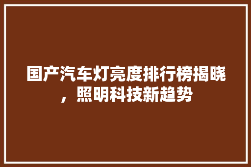 国产汽车灯亮度排行榜揭晓，照明科技新趋势