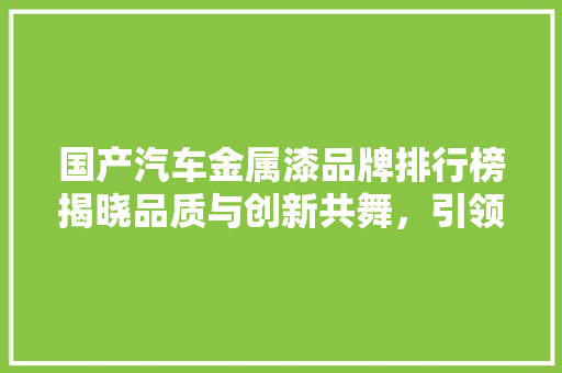 国产汽车金属漆品牌排行榜揭晓品质与创新共舞，引领行业发展
