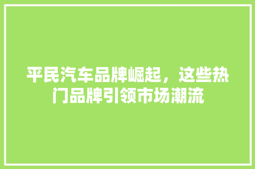 平民汽车品牌崛起，这些热门品牌引领市场潮流