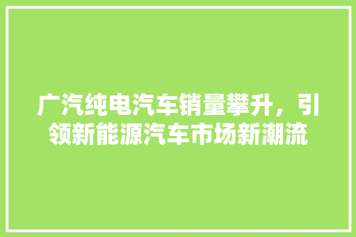 广汽纯电汽车销量攀升，引领新能源汽车市场新潮流