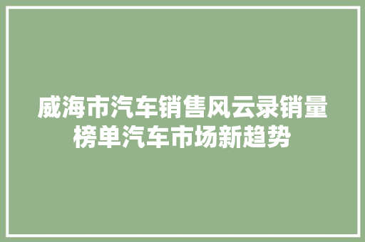 威海市汽车销售风云录销量榜单汽车市场新趋势