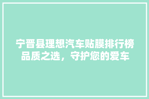 宁晋县理想汽车贴膜排行榜品质之选，守护您的爱车