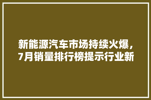新能源汽车市场持续火爆，7月销量排行榜提示行业新趋势