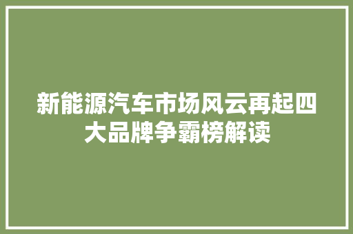 新能源汽车市场风云再起四大品牌争霸榜解读