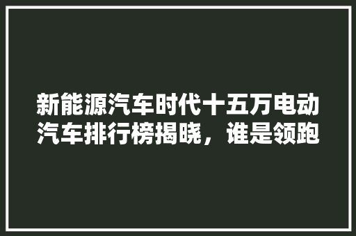 新能源汽车时代十五万电动汽车排行榜揭晓，谁是领跑者
