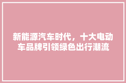 新能源汽车时代，十大电动车品牌引领绿色出行潮流