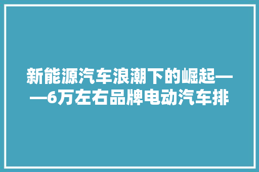 新能源汽车浪潮下的崛起——6万左右品牌电动汽车排行榜