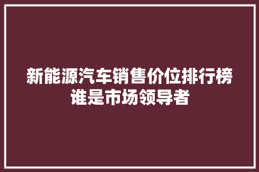 新能源汽车销售价位排行榜谁是市场领导者