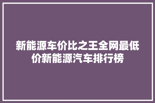 新能源车价比之王全网最低价新能源汽车排行榜