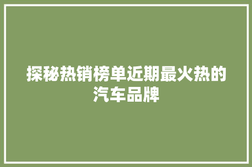 探秘热销榜单近期最火热的汽车品牌