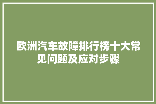欧洲汽车故障排行榜十大常见问题及应对步骤