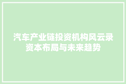 汽车产业链投资机构风云录资本布局与未来趋势