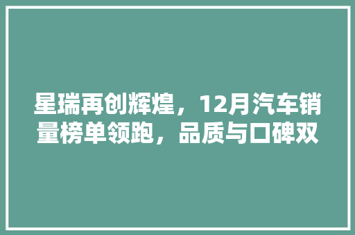 星瑞再创辉煌，12月汽车销量榜单领跑，品质与口碑双丰收