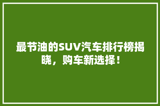 最节油的SUV汽车排行榜揭晓，购车新选择！