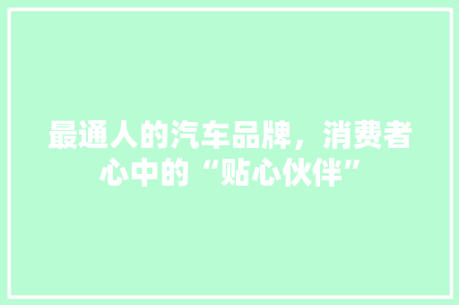 最通人的汽车品牌，消费者心中的“贴心伙伴”