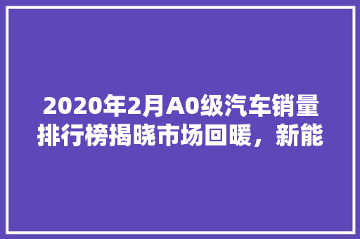 2020年2月A0级汽车销量排行榜揭晓市场回暖，新能源汽车异军突起