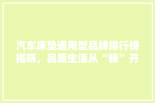 汽车床垫通用型品牌排行榜揭晓，品质生活从“睡”开始