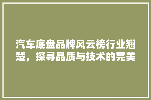 汽车底盘品牌风云榜行业翘楚，探寻品质与技术的完美结合