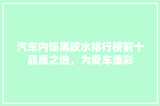汽车内饰黑胶水排行榜前十品质之选，为爱车添彩
