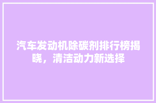 汽车发动机除碳剂排行榜揭晓，清洁动力新选择