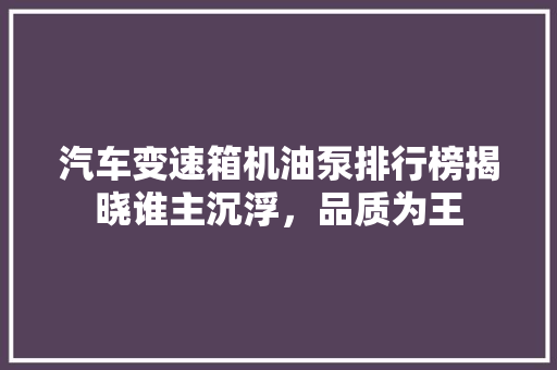 汽车变速箱机油泵排行榜揭晓谁主沉浮，品质为王