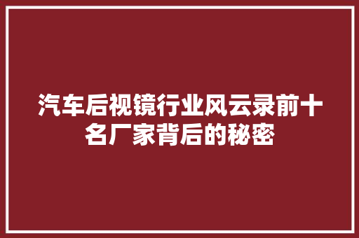 汽车后视镜行业风云录前十名厂家背后的秘密