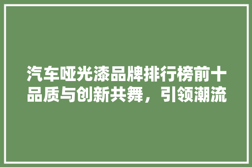 汽车哑光漆品牌排行榜前十品质与创新共舞，引领潮流趋势