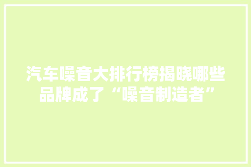 汽车噪音大排行榜揭晓哪些品牌成了“噪音制造者”