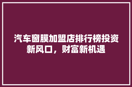 汽车窗膜加盟店排行榜投资新风口，财富新机遇