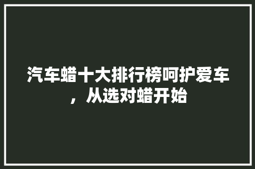 汽车蜡十大排行榜呵护爱车，从选对蜡开始