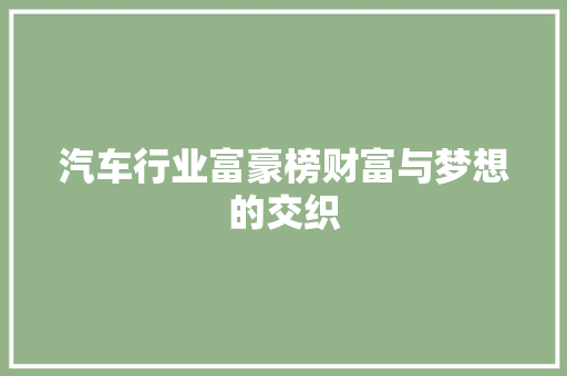 汽车行业富豪榜财富与梦想的交织