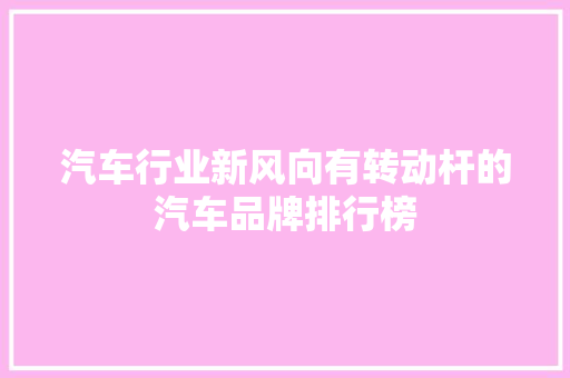 汽车行业新风向有转动杆的汽车品牌排行榜