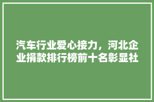 汽车行业爱心接力，河北企业捐款排行榜前十名彰显社会责任