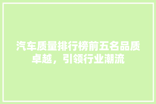 汽车质量排行榜前五名品质卓越，引领行业潮流