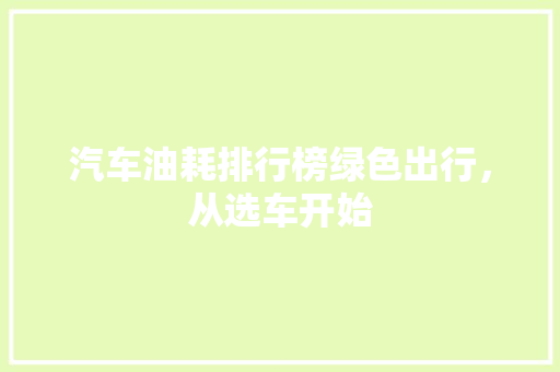 汽车油耗排行榜绿色出行，从选车开始