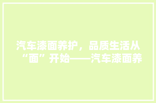 汽车漆面养护，品质生活从“面”开始——汽车漆面养护推荐品牌排行榜
