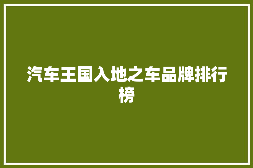 汽车王国入地之车品牌排行榜