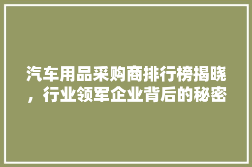 汽车用品采购商排行榜揭晓，行业领军企业背后的秘密