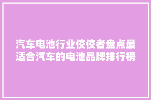 汽车电池行业佼佼者盘点最适合汽车的电池品牌排行榜