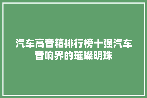 汽车高音箱排行榜十强汽车音响界的璀璨明珠